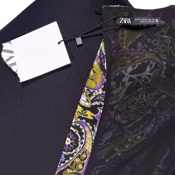 ZARA Womens Dress XL Satin Paisley Print Boho Long Sleeve Mini Elastic Waist NWT - Picture 3 of 11